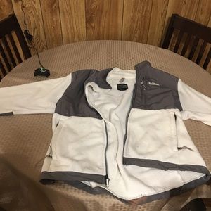 White and gray ladies north face jacket